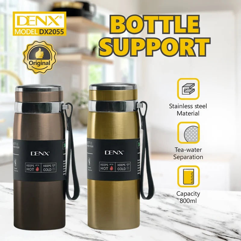 Denx Thermal Insulated Water Bottle – 800ml Stainless Steel with Tea Strainer